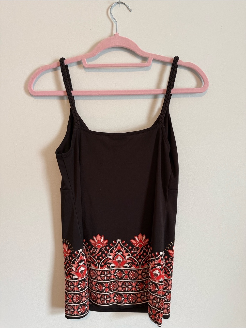 New York & Company Matching Sets - Floral Black Tank and Red Midi Skirt